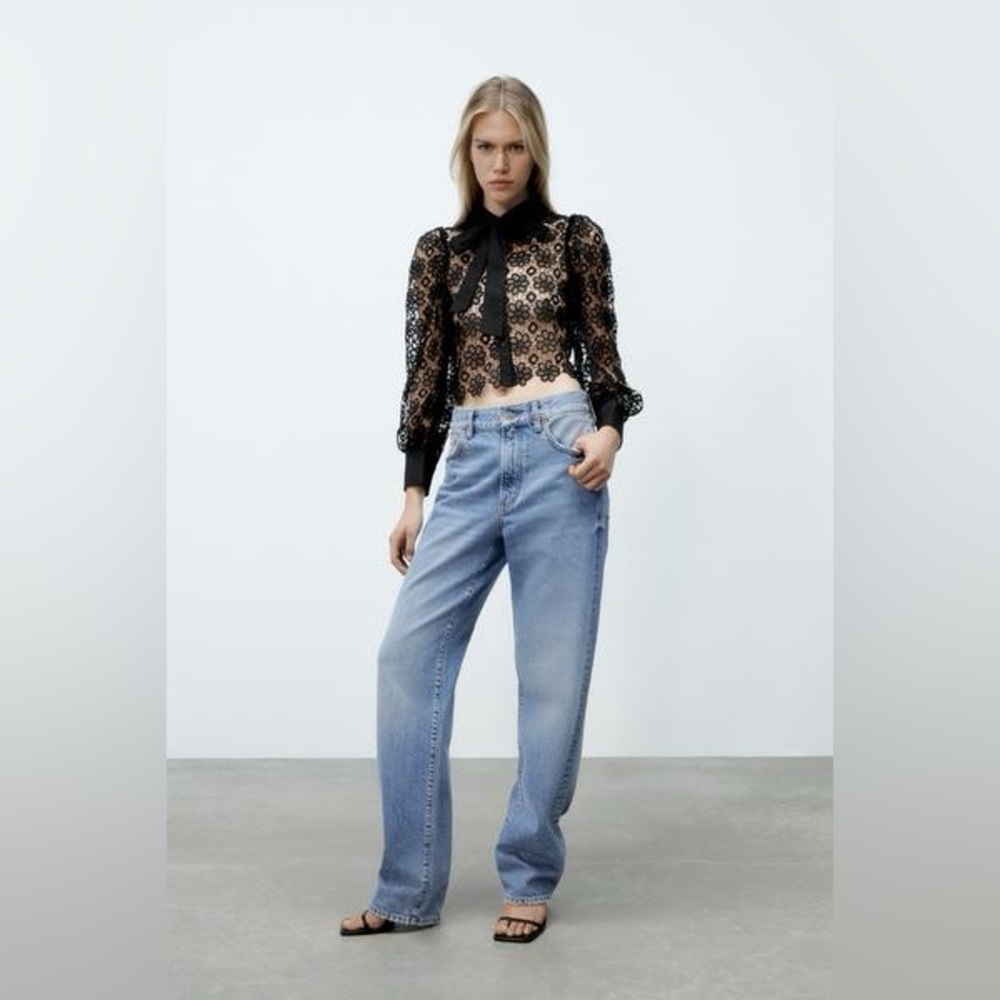 Zara Tie-Neck Crochet Top